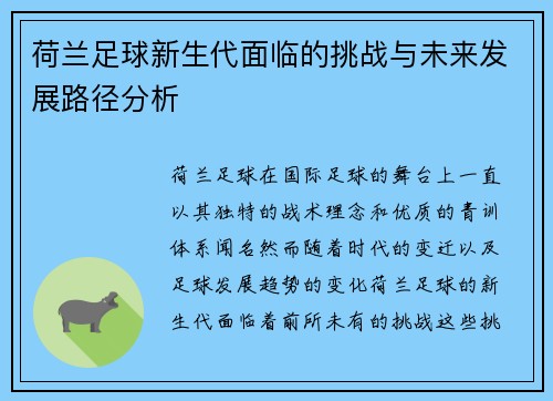 荷兰足球新生代面临的挑战与未来发展路径分析 荷兰足球新生代面临的挑战与未来发展路径分析