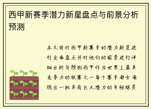 西甲新赛季潜力新星盘点与前景分析预测