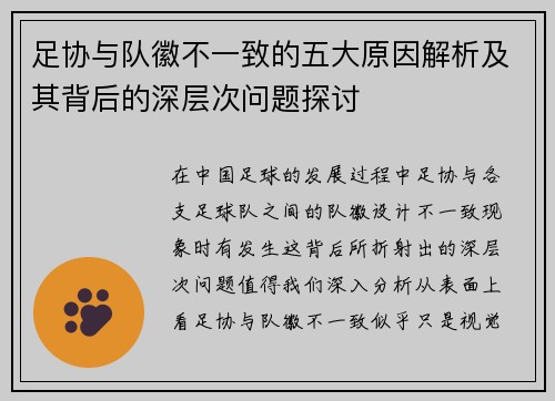 足协与队徽不一致的五大原因解析及其背后的深层次问题探讨